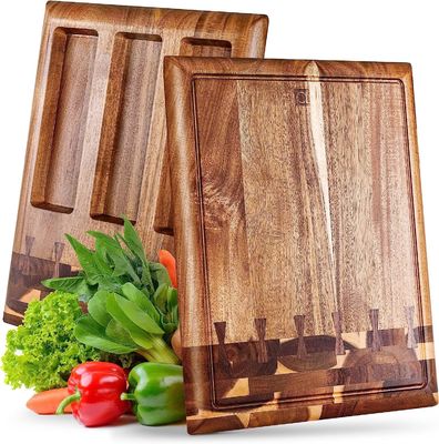 Tabela de corte de madeira ecológica com ranhuras de suco e recipientes removíveis