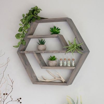 Prateleira flutuante de madeira maciça hexagonal Design moderno para quarto sala de estar e cozinha