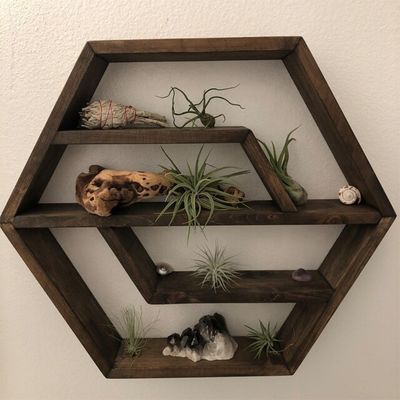 Prateleira flutuante de madeira maciça hexagonal Design moderno para quarto sala de estar e cozinha