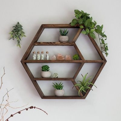 Prateleira flutuante de madeira maciça hexagonal Design moderno para quarto sala de estar e cozinha