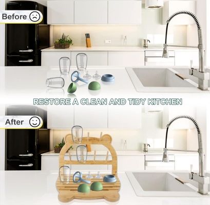 Aparelho de secagem de garrafas de bambu para secagem rápida e poupança de espaço