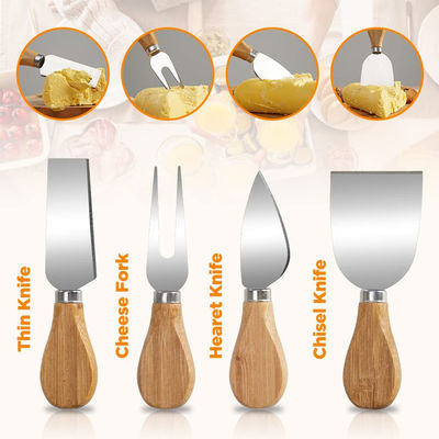 Tabuleiro de queijo de bambu com logotipo personalizado e 4 facas de corte de aço inoxidável de tamanho personalizado
