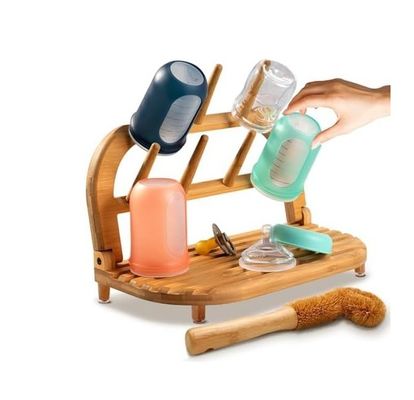 Melhore a sua experiência de secagem com o nosso rack de secagem de garrafas de bambu para bebês