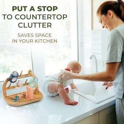 Melhore a sua experiência de secagem com o nosso rack de secagem de garrafas de bambu para bebês