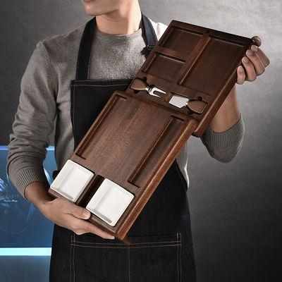 Tabela de corte de bambu multifuncional personalizável com suporte e colander dobrável