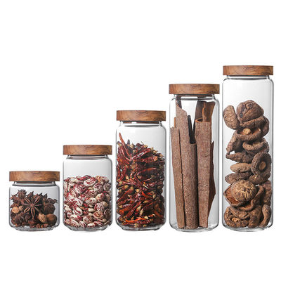 Contenedores de vidro com tampa de acácia para soluções de armazenamento de alimentos