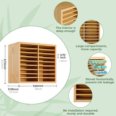 Armazenamento de mesa de madeira mantém 126 marcadores 48 cores pastel em organizador de marcadores de bambu