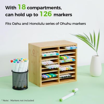 Armazenamento de mesa de madeira mantém 126 marcadores 48 cores pastel em organizador de marcadores de bambu
