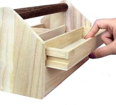 Encomenda personalizada aceita Caixa organizadora de gavetas de madeira Caixa de armazenamento de ferramentas artesanais com madeira de pinho / bambu