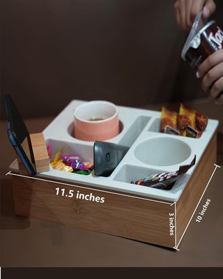 Caixa de armazenamento de madeira de escritório para mesa de café sala de estar lanches e controle remoto