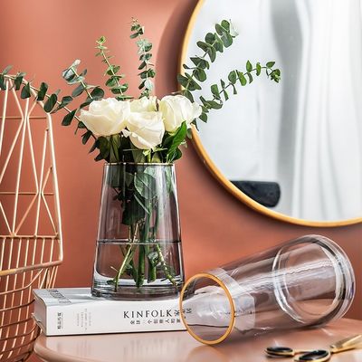 Vaso de flores de vidro cristalino transparente feito à mão para decoração de casas e hotéis