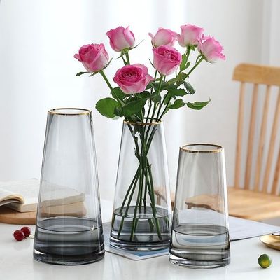 Vaso de flores de vidro cristalino transparente feito à mão para decoração de casas e hotéis