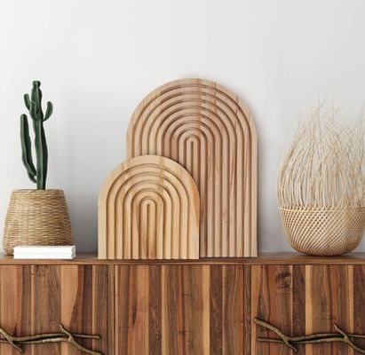 Tabela de corte de madeira em forma de arco-íris aceitável para decoração de cozinha doméstica