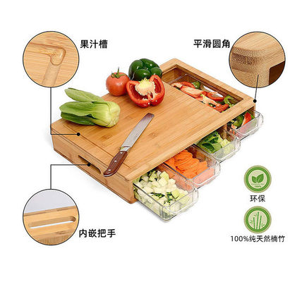 Tabela de corte de madeira de bambu e oliveira de acacia de cozinha profissional com recipientes