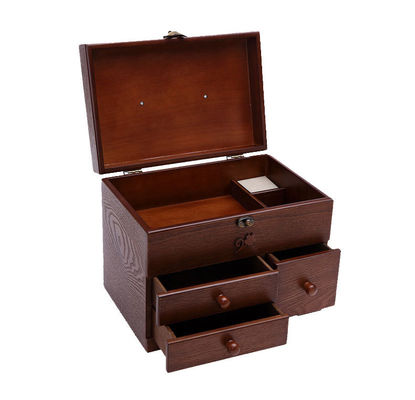 Caixa de armazenamento de costura de madeira conveniente, em camadas, com dobragem moderna e organização fácil