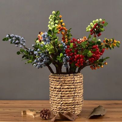 Manteigas de bagas de Natal Plantas artificiais Bagas vermelhas e azuis para todos os festivais ocasião