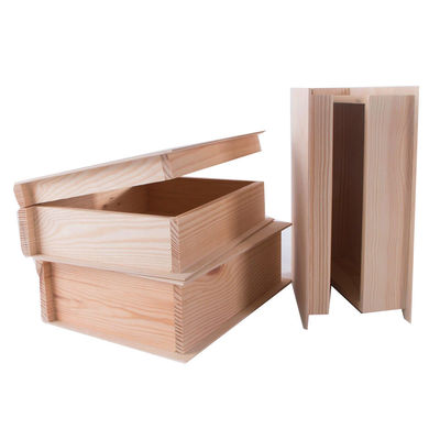 Caixa em forma de livro de cores de madeira de pinho personalizada para arte de presente de madeira inacabada
