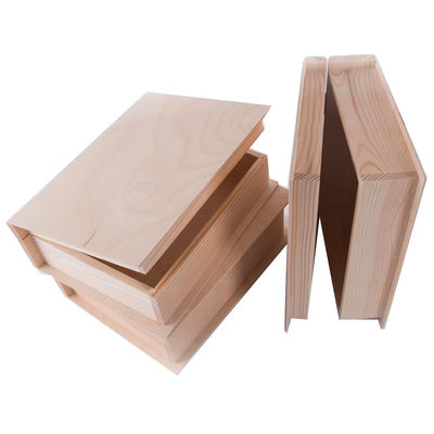 Caixa em forma de livro de cores de madeira de pinho personalizada para arte de presente de madeira inacabada