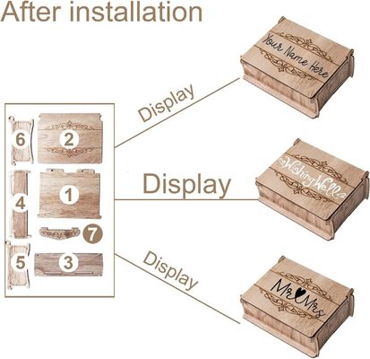 Livro de convidados de casamento rústico de vidro de madeira com moldura de impressão de tela de seda e coração de madeira