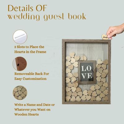 Madeira e vidro Decoração romântica de casamento Custom Drop Top Frame com inserção de foto grande