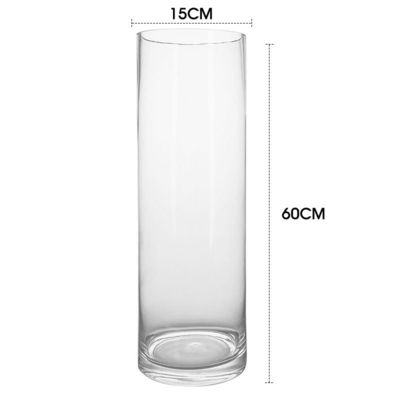 Vaso de vidro transparente de cilindro alto espessado em estilo europeu com altura de 10-60 cm