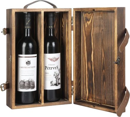 Caixa de vinho de garrafa dupla personalizada de 34x20x10cm com tampa trancada e alça de couro