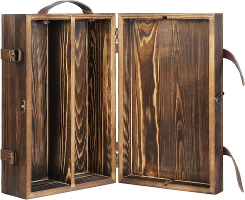 Caixa de vinho de garrafa dupla personalizada de 34x20x10cm com tampa trancada e alça de couro