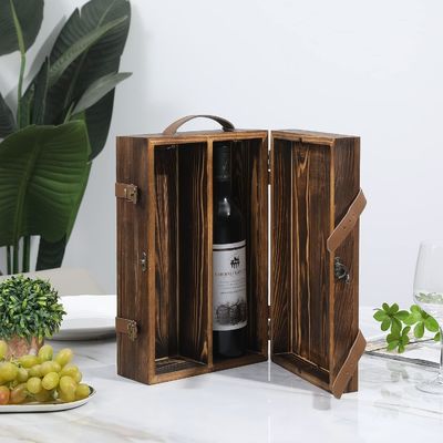 Caixa de vinho de garrafa dupla personalizada de 34x20x10cm com tampa trancada e alça de couro