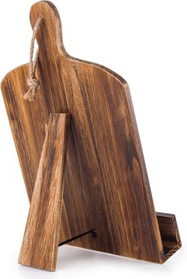 Estand de livros de cozinha de madeira de pinheiro elegante com instalação permanente e tabuleiro de corte marrom