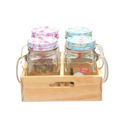 Garrafa de vidro de armazenamento elegante e transparente com tampa de plástico colorido 100% segura para alimentos