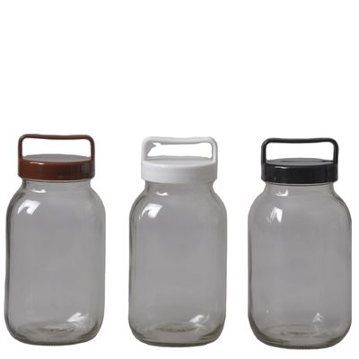 Garrafa de vidro de armazenamento elegante e transparente com tampa de plástico colorido 100% segura para alimentos