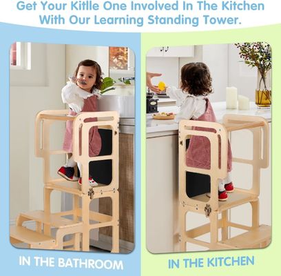 Montessori Aprendizagem dobrável Torre de madeira Culinária ajustável