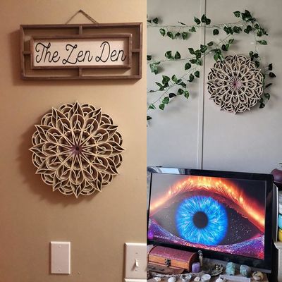 Decoração artesanal de 6 camadas Colorida Decoração pendurada Boho Decoração de arte de parede Mandala de madeira