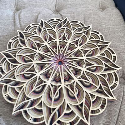 Decoração artesanal de 6 camadas Colorida Decoração pendurada Boho Decoração de arte de parede Mandala de madeira