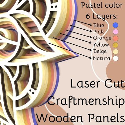 Decoração artesanal de 6 camadas Colorida Decoração pendurada Boho Decoração de arte de parede Mandala de madeira