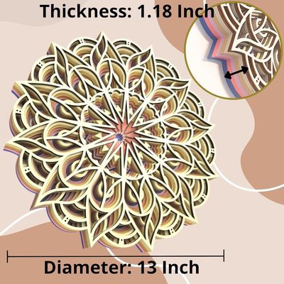 Decoração artesanal de 6 camadas Colorida Decoração pendurada Boho Decoração de arte de parede Mandala de madeira