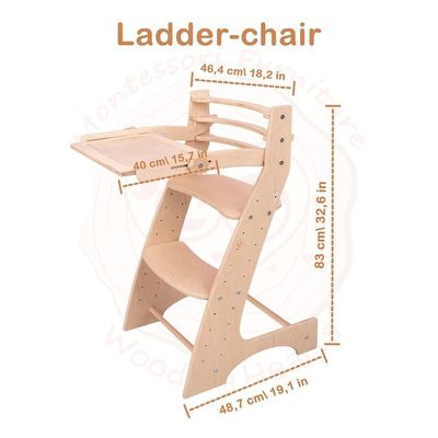 Cadeira de escritório de madeira ajustável para Montessori e design inspirado em Waldorf