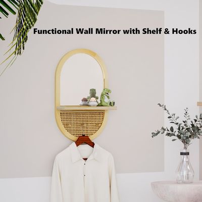 Sala de banho Sala de dormir Entrada Sala de estar Espelhos decorativos Espelho de parede com prateleira e ganchos de casaco Madeira emoldurada