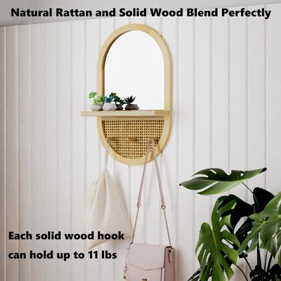 Sala de banho Sala de dormir Entrada Sala de estar Espelhos decorativos Espelho de parede com prateleira e ganchos de casaco Madeira emoldurada