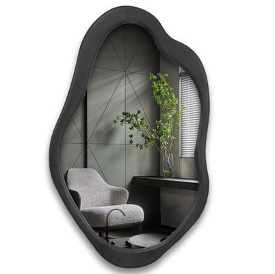 Madeira rústica emoldurada em preto Espelho ondulado de parede assimétrica para sala de estar Sala de dormir Entrada Banheiro