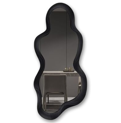 Bela decoração de casa Espelho de parede irregular com moldura de madeira preta e decoração de banheiro moderna