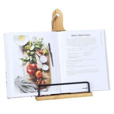 Leia suas receitas sem esforço com este porta-livros de receitas de madeira rústica ajustável