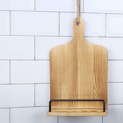 Leia suas receitas sem esforço com este porta-livros de receitas de madeira rústica ajustável