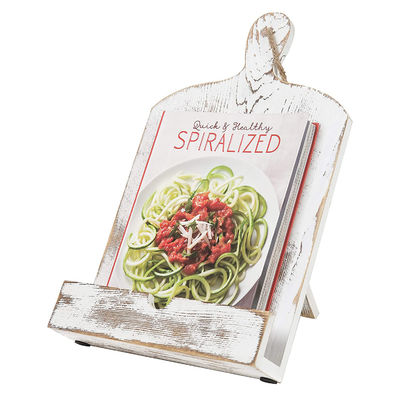 Tela de corte branca de estilo madeira, suportador de livro de cozinha com suporte