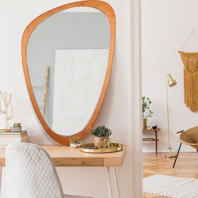 Bela decoração de casa Amostra gratuita para espelho assimétrico Espelho irregular de madeira