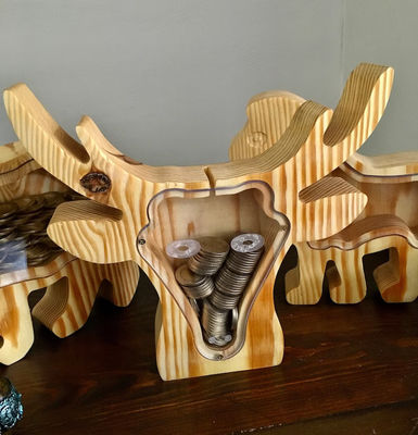 Presente infantil Animal de madeira Piggy Bank Personalizado e Vernizado Surpresa de Natal