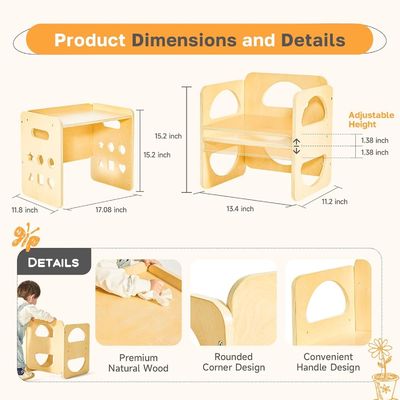 Madeira personalizada Crianças de 1-3 anos de idade Cadeira de altura ajustável