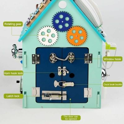 Montessori Brinquedos de madeira Casa ocupada Puzzle Multi funcional Desbloqueio Caixa de tesouros Vernizado