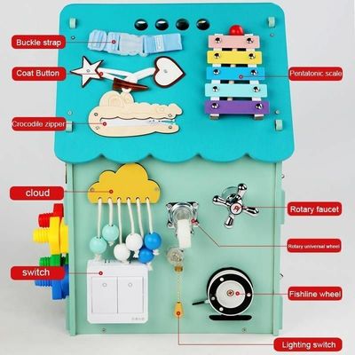 Montessori Brinquedos de madeira Casa ocupada Puzzle Multi funcional Desbloqueio Caixa de tesouros Vernizado