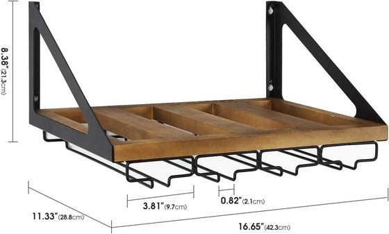 Rack não dobrável Rustoso Montador de parede de madeira Rack de vinho com 4 suportes de vidro de arame metálico Design personalizado